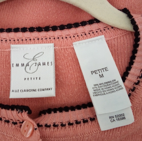 Emma James Petite Liz Claiborne Pink Black Stitch Cardigan Set Career Work M - Picture 3 of 13